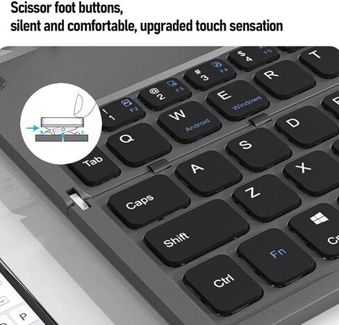Yoidesu Foldable Bluetooth Keyboard, Mini Quiet Wireless Travel Keyboard with Phone Stand, Portable Lightweight Rechargeable for Mobile Phones, Tablets, laptops (Grey Black) in Saudi Arabia