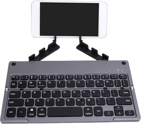 Yoidesu Foldable Bluetooth Keyboard, Mini Quiet Wireless Travel Keyboard with Phone Stand, Portable Lightweight Rechargeable for Mobile Phones, Tablets, laptops (Grey Black) in Saudi Arabia