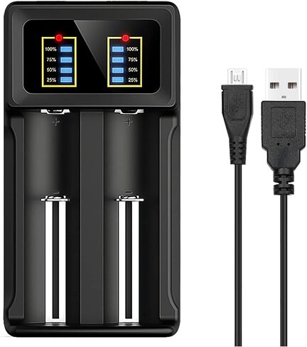 18650 Battery Charger, 2-Bay 5V 2A for Rechargeable Batteries 3.7V Li-ion 26650 18650 16340(RCR123) Capacity Display (Not Battery) in Saudi Arabia