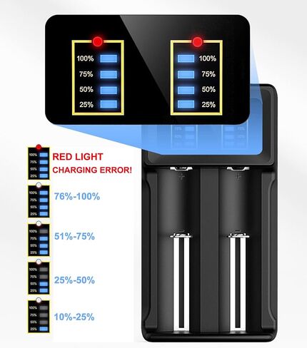 18650 Battery Charger, 2-Bay 5V 2A for Rechargeable Batteries 3.7V Li-ion 26650 18650 16340(RCR123) Capacity Display (Not Battery) in Saudi Arabia