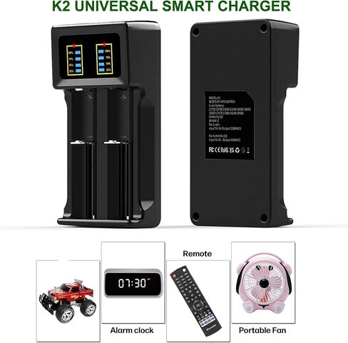 18650 Battery Charger, 2-Bay 5V 2A for Rechargeable Batteries 3.7V Li-ion 26650 18650 16340(RCR123) Capacity Display (Not Battery) in Saudi Arabia
