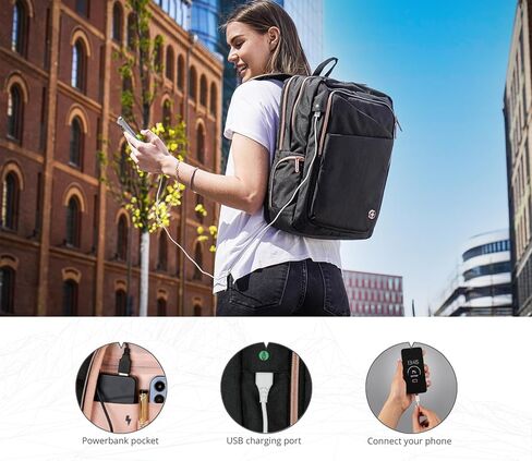 حقيبة ظهر سويس ديجيتال ديزاين كاتي روز للنساء باللون الأسود مع سحابات ذهبية وردية حقيبة ظهر للكمبيوتر المحمول للسفر في الكلية SD1006M-01 in Kuwait