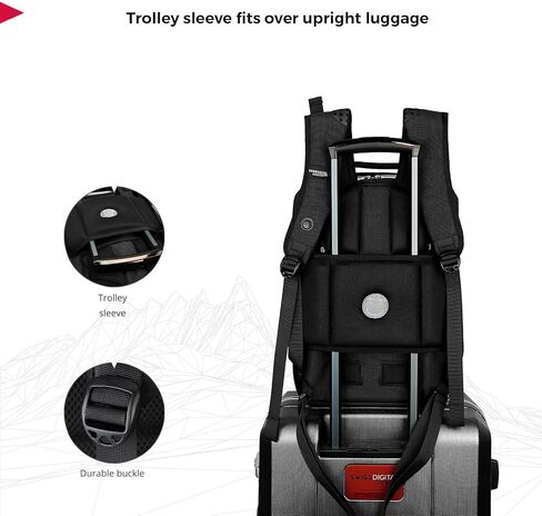 حقيبة ظهر سويس ديجيتال ديزاين كاتي روز للنساء باللون الأسود مع سحابات ذهبية وردية حقيبة ظهر للكمبيوتر المحمول للسفر في الكلية SD1006M-01 in Kuwait