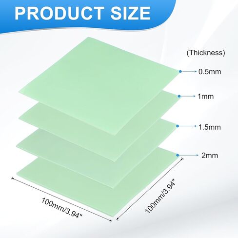 PATIKIL Thermal Pads 100x100mm，0.5mm+1mm+1.5mm+2mm, 4 Pack Silicone Cooling Thermal Pad for CPU GPU IC PCIe M.2 2280 SSD NVMe Heatsink, Green in Saudi Arabia