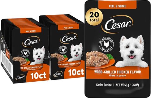 Cesar Filets in Gravy Wet Dog Food Wood-Grilled Chicken Flavor, 1.76 oz. Mini-Pouch, 20 Pack in Saudi Arabia