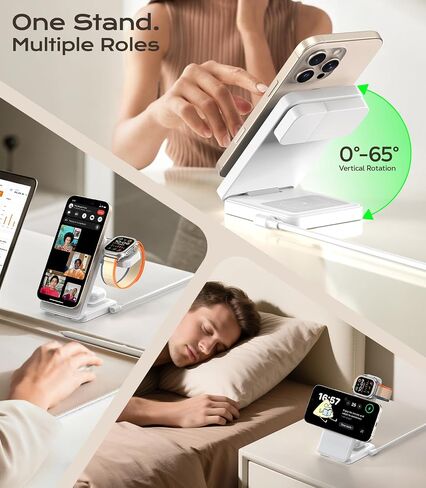 3 في 1 شاحن لاسلكي مغناطيسي لأجهزة Apple ، 15W Fast-Mag-Safe Station قابل للطي متوافق مع iPhone 17 16 15 14 13 12 ، Watch Charger Stand for Apple Watch & Airpods ، Black in Kuwait