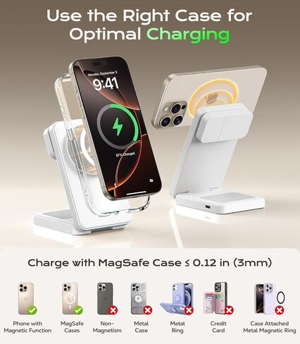 3 في 1 شاحن لاسلكي مغناطيسي لأجهزة Apple ، 15W Fast-Mag-Safe Station قابل للطي متوافق مع iPhone 17 16 15 14 13 12 ، Watch Charger Stand for Apple Watch & Airpods ، Black in Kuwait