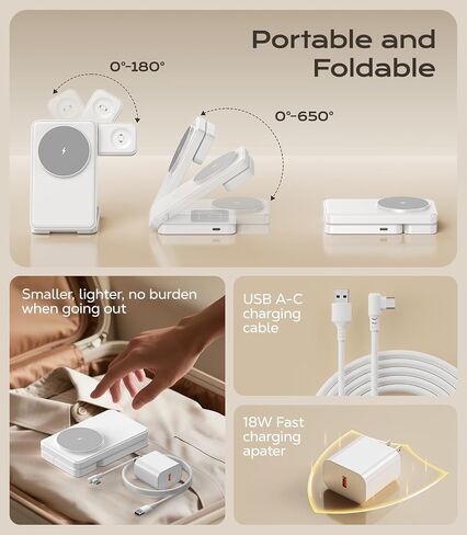 3 في 1 شاحن لاسلكي مغناطيسي لأجهزة Apple ، 15W Fast-Mag-Safe Station قابل للطي متوافق مع iPhone 17 16 15 14 13 12 ، Watch Charger Stand for Apple Watch & Airpods ، Black in Kuwait