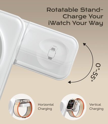 3 في 1 شاحن لاسلكي مغناطيسي لأجهزة Apple ، 15W Fast-Mag-Safe Station قابل للطي متوافق مع iPhone 17 16 15 14 13 12 ، Watch Charger Stand for Apple Watch & Airpods ، Black in Kuwait