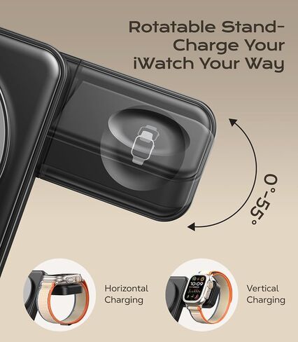 3 في 1 شاحن لاسلكي مغناطيسي لأجهزة Apple ، 15W Fast-Mag-Safe Station قابل للطي متوافق مع iPhone 17 16 15 14 13 12 ، Watch Charger Stand for Apple Watch & Airpods ، Black in Kuwait