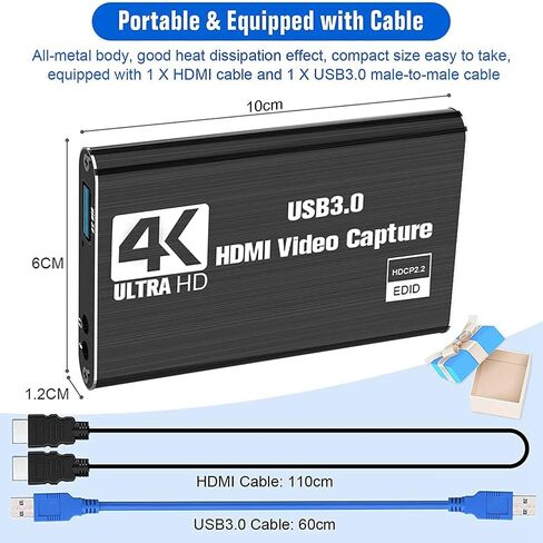 Video Capture Card, Switch Capture Card for Switch, 4K 1080P 60FPS for Streaming Video Recording for/DSLR/Camera in Saudi Arabia