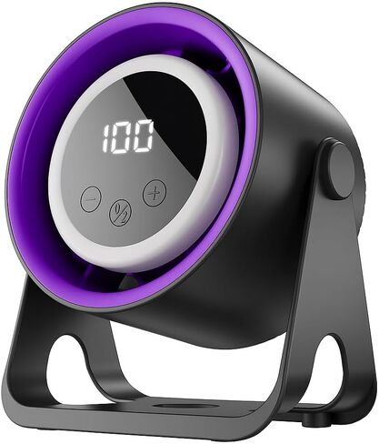 LED Desktop Fan, Quiet USB Portable, Matte Black, Small Table Fan with Digital Display, Battery Powered (Black/Purple) in Saudi Arabia