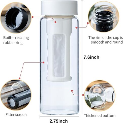 19oz Cold Brew Bottle, Cold Brew Maker with Removable Filter, BPA - Free Portable Cold Brew Tea Bottle for Iced Tea, Cold Brew & Fruit Infusion (White) in Kuwait