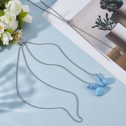 Earphone Cord Strap With Anti-Lost AirPods Chain Holder Stainless Steel Necklace with Adjustable Knot Wireless EarBuds Chain Lanyard Neck Cord Compatible with AirPods Pro 3 2 1 in Saudi Arabia