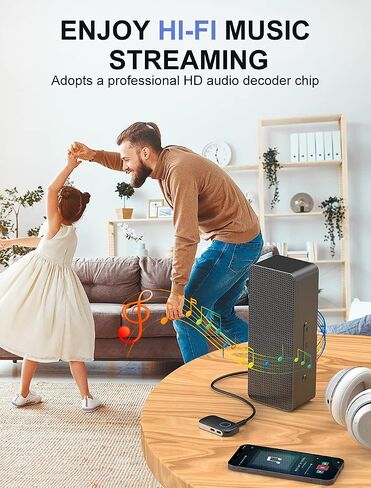 محول Aux Bluetooth للسيارة ، تدفق الموسيقى ، المكالمات غير اليدوية ، جهاز استقبال Bluetooth المحمول لاستريو/سماعات الرأس (اتصال مزدوج الجهاز ، عمر البطارية 12 ساعة) in Saudi Arabia