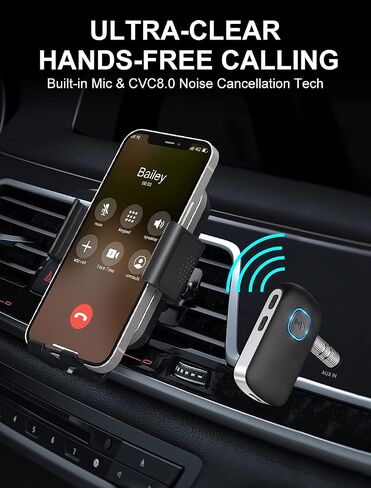 محول Aux Bluetooth للسيارة ، تدفق الموسيقى ، المكالمات غير اليدوية ، جهاز استقبال Bluetooth المحمول لاستريو/سماعات الرأس (اتصال مزدوج الجهاز ، عمر البطارية 12 ساعة) in Saudi Arabia