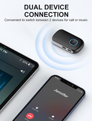 محول Aux Bluetooth للسيارة ، تدفق الموسيقى ، المكالمات غير اليدوية ، جهاز استقبال Bluetooth المحمول لاستريو/سماعات الرأس (اتصال مزدوج الجهاز ، عمر البطارية 12 ساعة) in Saudi Arabia