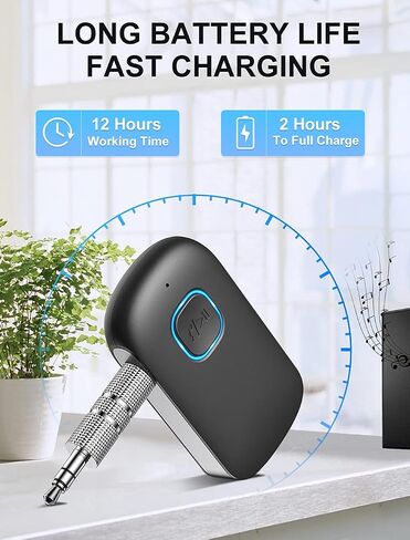 محول Aux Bluetooth للسيارة ، تدفق الموسيقى ، المكالمات غير اليدوية ، جهاز استقبال Bluetooth المحمول لاستريو/سماعات الرأس (اتصال مزدوج الجهاز ، عمر البطارية 12 ساعة) in Saudi Arabia