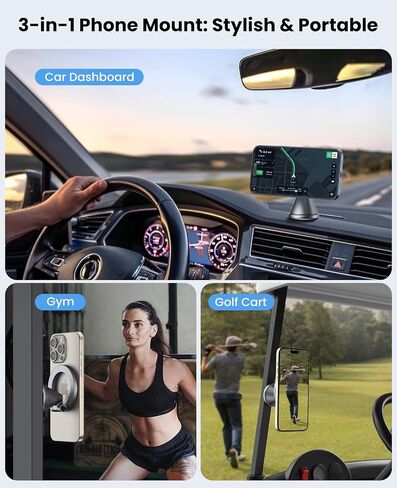 3 in 1 for Magsafe Car Mount - Magnetic Phone Holder for Car Dashboard, Gym Phone Holder, Golf Cart Phone Mount, 360° Rotation Cell Phone Holders for Your Car for iPhone16/15/14/13/12 Series in Saudi Arabia