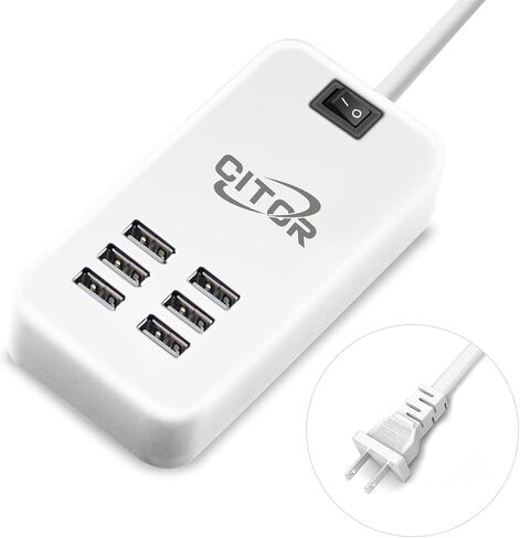 Multi USB Charger, 6 Port USB Charging Station for Multiple Devices, Phone, Tablet, Power Strip with ON/Off Switch (White) in Kuwait