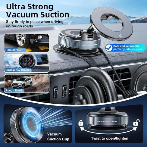 Vacuum Magnetic Phone Holder for Your car 106 LBS Extra Strong Suction Cup Phone Mount for Cell Phone Holders for Your Car - Gym - Mirror, Phone Holder for Recording Videos iPhone, Android in Saudi Arabia