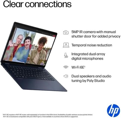 HP OmniBook X Flip 2-in-1 Touchscreen Laptop, 14" 2K AI Copilot+ PC, Intel Evo Platform 8-Core Ultra 7 258V(>Ultra 9 185H), 5MP IR Webcam, Backlit KB, W/Style & 128GB PSD, Win11 Home(16GB|1TB SSD) in Saudi Arabia