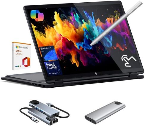 HP Omnibook X Flip 2-in-1 Laptop ، جهاز كمبيوتر محمول على شاشة اللمس ، 16 كيلو بيل ، 2K ، intel core Ultra 7 ، ARC 140V GPU COPILOT+ PC ، 16GB RAM 512GB SSD ، Thunderbolt 4 ، W/3-in-1 ، مع مكتب LIFETIME ، اربح 11 Pro Pro in Saudi Arabia