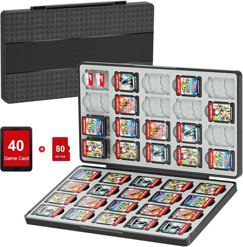 BRIBAT 80 Switch Game Case Compatible with Nintendo Switch 2/Switch/OLED/Lite, Magnetic Switch Game Cards Holder Case, Portable Hard Shell Games Cover Organizer Switches Gift Accessories, Black in Saudi Arabia