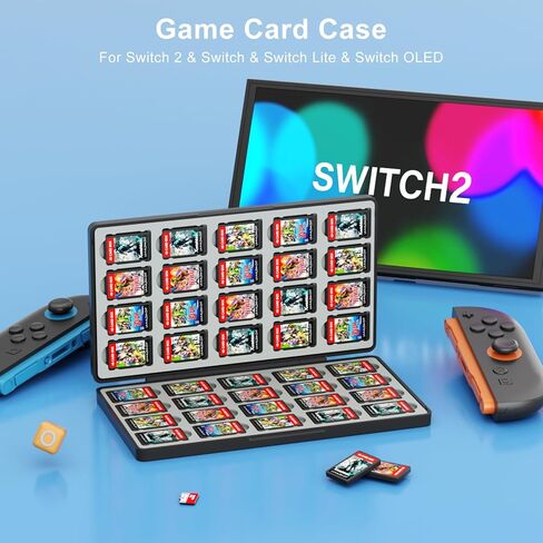 BRIBAT 80 Switch Game Case Compatible with Nintendo Switch 2/Switch/OLED/Lite, Magnetic Switch Game Cards Holder Case, Portable Hard Shell Games Cover Organizer Switches Gift Accessories, Black in Saudi Arabia