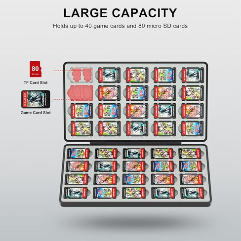 BRIBAT 80 Switch Game Case Compatible with Nintendo Switch 2/Switch/OLED/Lite, Magnetic Switch Game Cards Holder Case, Portable Hard Shell Games Cover Organizer Switches Gift Accessories, Black in Saudi Arabia