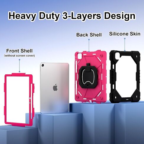 Case for iPad Air 11 Inch 6th Gen 2024 (النموذج: A2902/A2903/A2904): مع غطاء مقاوم للصدمات الهجين المحمول مع حامل القلم مع حلقة قابلة للتدوير 360 درجة ، كيكستاند ، حزام كتف. (أسود+أسود) in Saudi Arabia