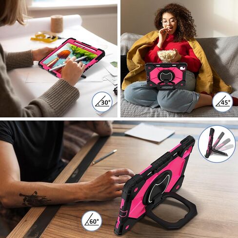 Case for iPad Air 11 Inch 6th Gen 2024 (النموذج: A2902/A2903/A2904): مع غطاء مقاوم للصدمات الهجين المحمول مع حامل القلم مع حلقة قابلة للتدوير 360 درجة ، كيكستاند ، حزام كتف. (أسود+أسود) in Saudi Arabia