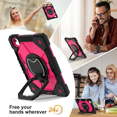 Case for iPad Air 11 Inch 6th Gen 2024 (النموذج: A2902/A2903/A2904): مع غطاء مقاوم للصدمات الهجين المحمول مع حامل القلم مع حلقة قابلة للتدوير 360 درجة ، كيكستاند ، حزام كتف. (أسود+أسود) in Saudi Arabia