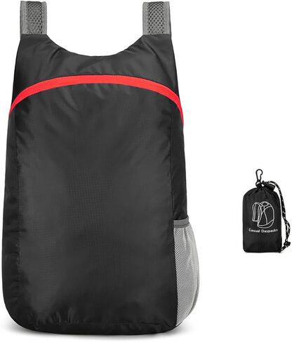 Lightweight Foldable Waterproof Backpack For Men Women Outdoor Sports Travel Leisure Bag Hiking Small Daypack 20L (Black) in Kuwait