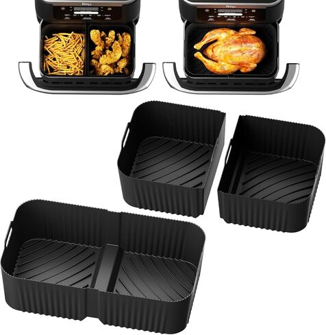 Air Fryer Silicone Liners for Ninja DZ071-3.5qt x2 + 7qt x1- Basket Replacement, Reusable, Dishwasher Safe, BPA Free- Black in Saudi Arabia