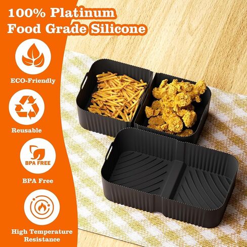 Air Fryer Silicone Liners for Ninja DZ071-3.5qt x2 + 7qt x1- Basket Replacement, Reusable, Dishwasher Safe, BPA Free- Black in Saudi Arabia