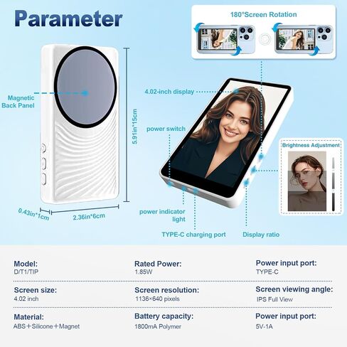 Vlog Selfie Monitor Screen for iPhone/Android, 4K with Magnetic Mount & 36ft Bluetooth Remote, 1800mAh Battery, for Vlogging, TikTok Live, YouTube Streaming in Saudi Arabia