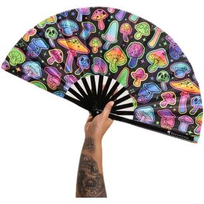 Rave Fan | Lightweight & Water Resistant foldable fan | 13in festival fan | Durable Clack Fan w/Velvet Drawstring rave fans Storage bag | Black Glitter Women's Foldable Hand Fan