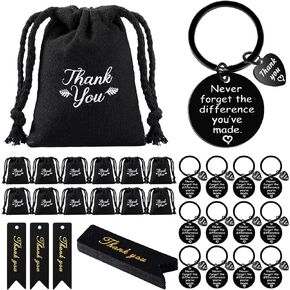 Yinkin 36 Pcs Employee Appreciation Gift for Coworker Thank You Gifts Bulk Keychain with Drawstring Bags and Cards