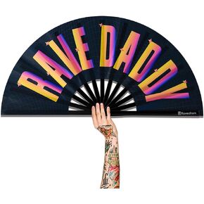 مروحة توهج بالأشعة فوق البنفسجية، مروحة يدوية من الخيزران قابلة للطي للرجال والنساء (Rave Daddy، مقاس كبير 13 بوصة)