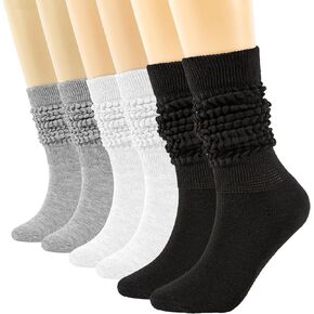Women Slouch Socks Long Scrunch Knee High Boot Socks 3 Pairs Thin Scrunch Socks Size 5-11 for Spring Summer