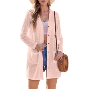 Uvog Women's Open Front Lightweight Cardigan Long Sleeve Button Down Loose Cover Ups in Kuwait