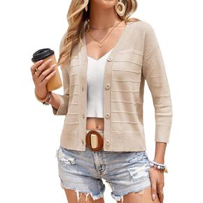 GRACE KARIN Women's Cropped Cardigan 3/4 Sleeve Button Down Bolero Shrug Knit Sweater Tops Open Front Lightweight