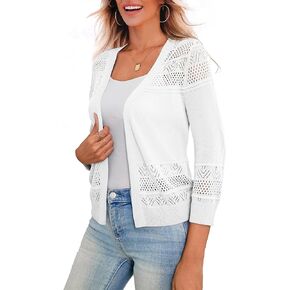LIENRIDY Women's Crochet Cropped Cardigans Sweaters 3/4 Sleeve Open Front Bolero Shrugs, S-XL