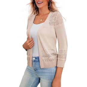 سترة LIENRIDY النسائية ذات الأكمام القصيرة من الكروشيه بأكمام 3/4 مفتوحة من الأمام، مقاس S-XL