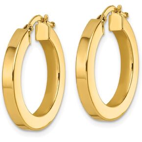14K Yellow Gold 2.9x21.4mm Square Tube Round Hoop Earrings