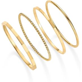 PAVOI 14K Gold Plated Four Pieces Thin Rings Set for Women | 4 Dainty Stacking Rings Pack | Minimalist Stackable Bands
