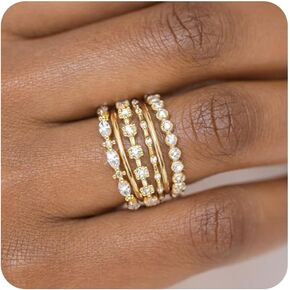 YEEZII Gold Rings for Women Non Tarnish, 14k Gold Plated Stacking Cubic Zirconia Thumb Rings, Dainty Stackable Gold Knuckle Rings Set Size 6-10