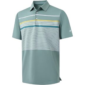 Rouen Mens Polo Shirts Short Sleeve Dry Fit Lightweight Wrinkle Free Casual Athletic Striped Print Golf Shirts for Men