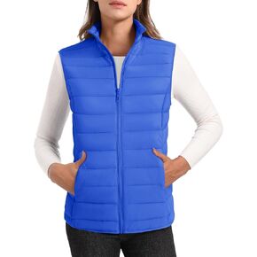 MAGCOMSEN Women's Lightweight Puffer Vest Sleeveless Quilted Stand Collar Zip Jacket 4 Pockets Padded Outerwear Vests